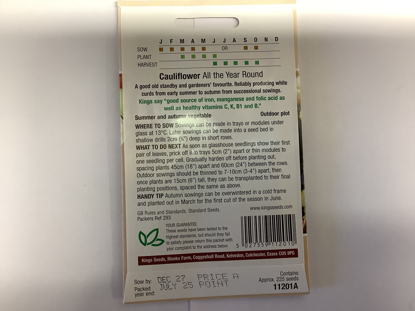 Kings Seeds Cauliflower All The Year Round