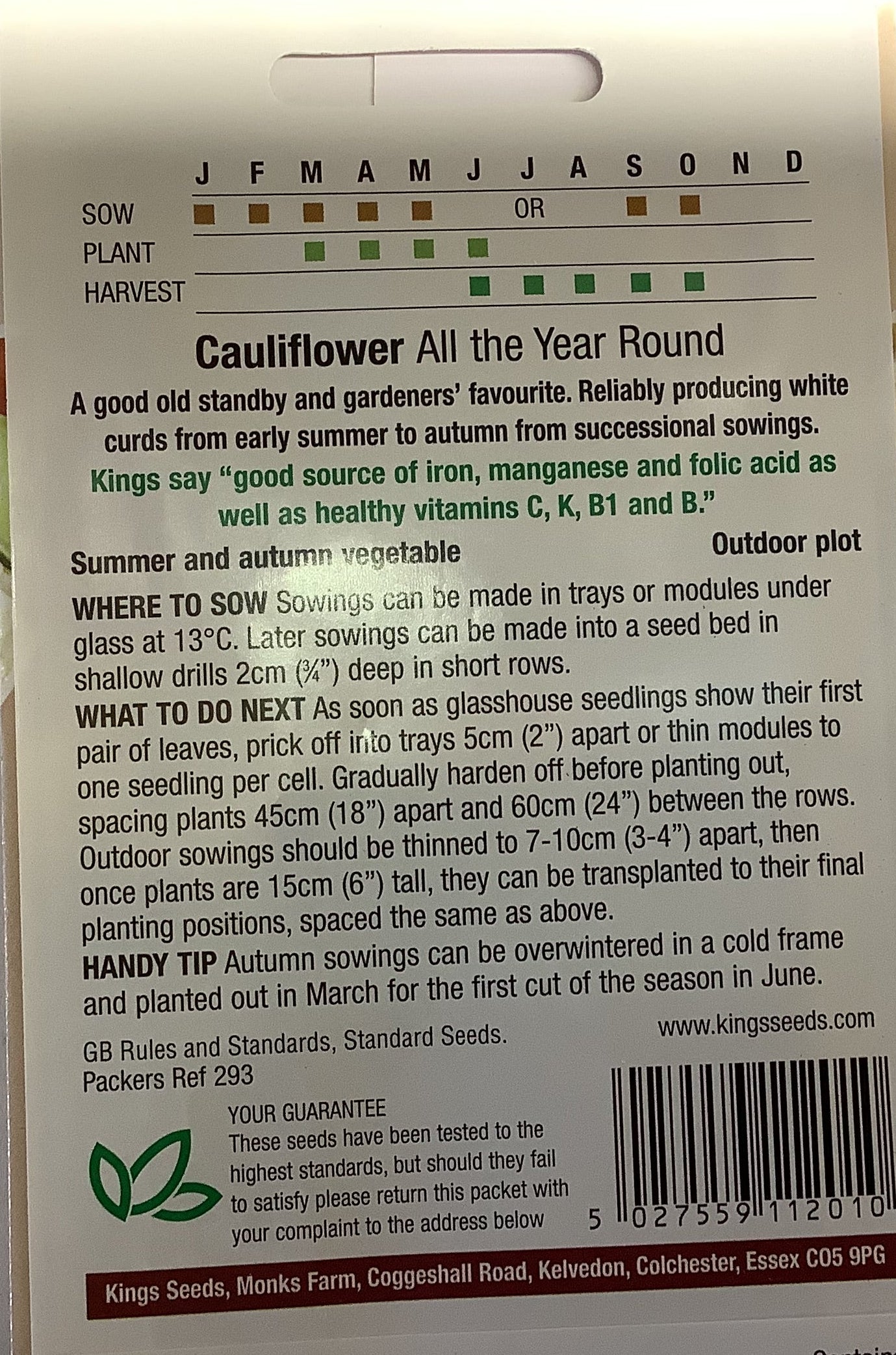 Kings Seeds Cauliflower All The Year Round