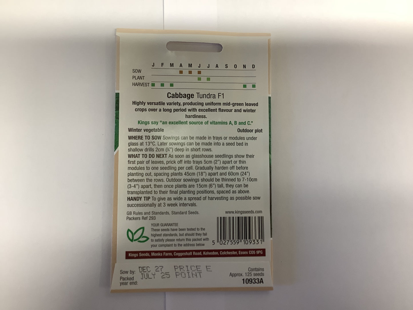 Kings Seeds Cabbage Tundra F1