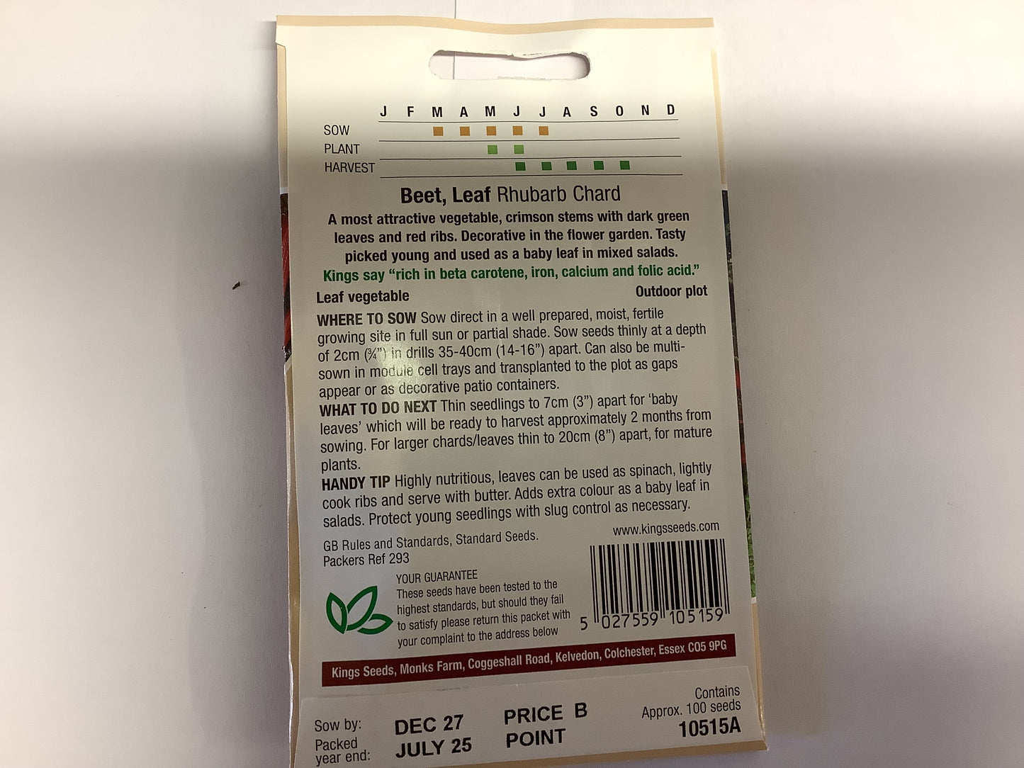 Kings Seeds Beet Leaf Rhubarb Chard