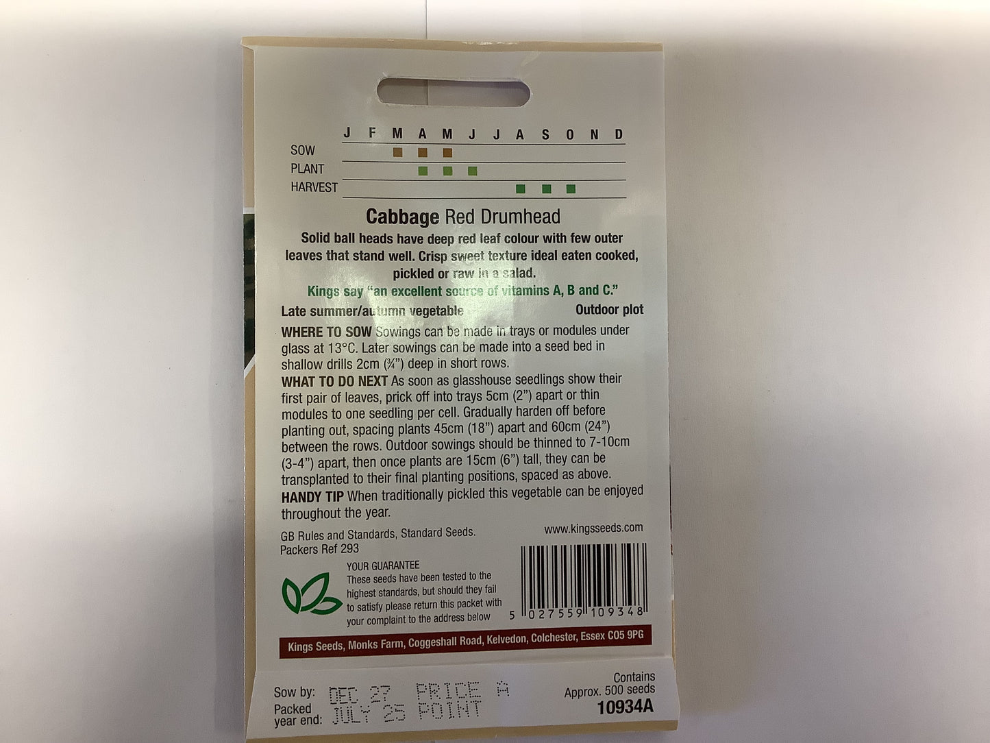 Kings Seeds Cabbage Red Drumhead