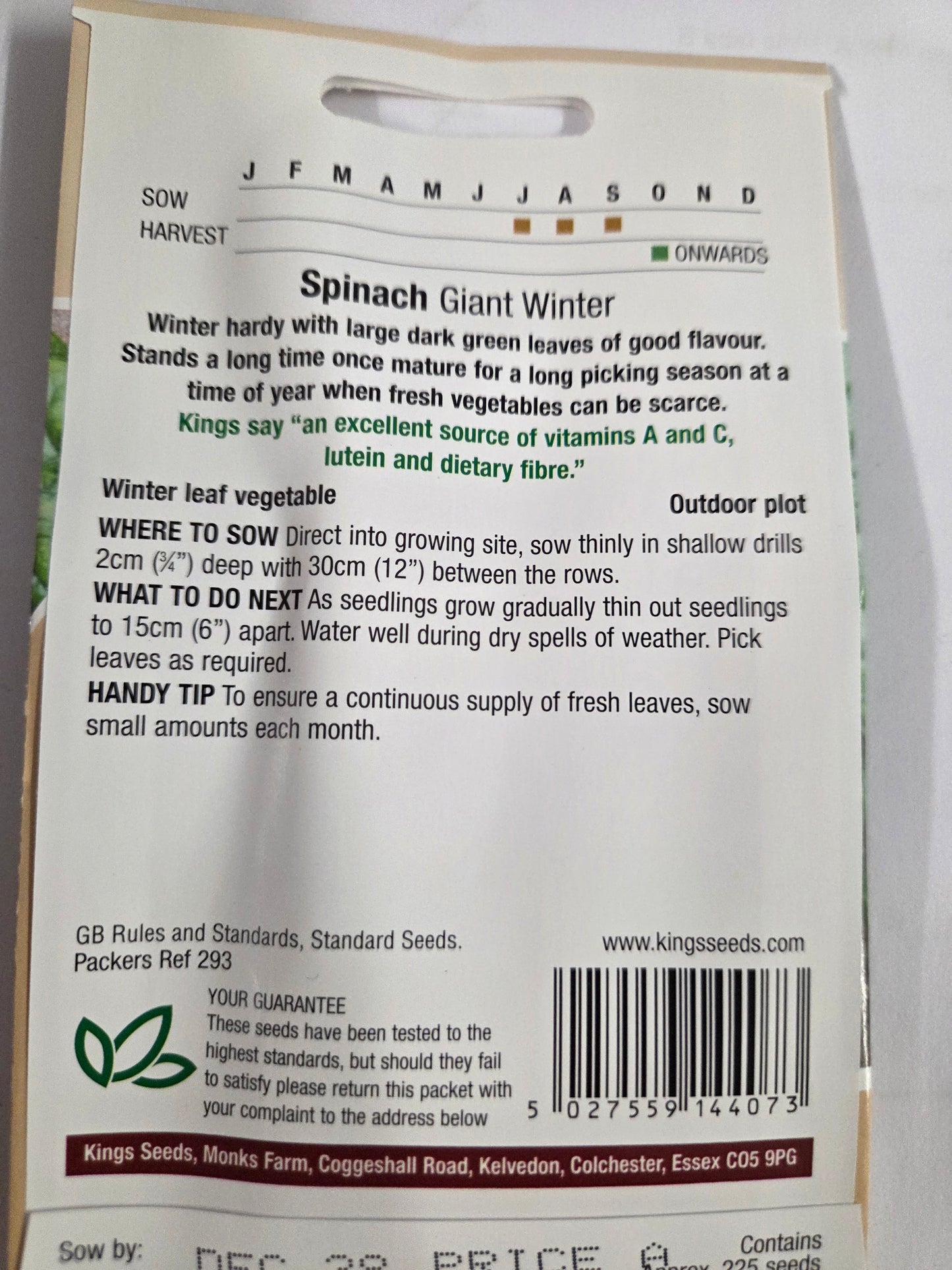 Kings Seeds Spinach Giant Winter