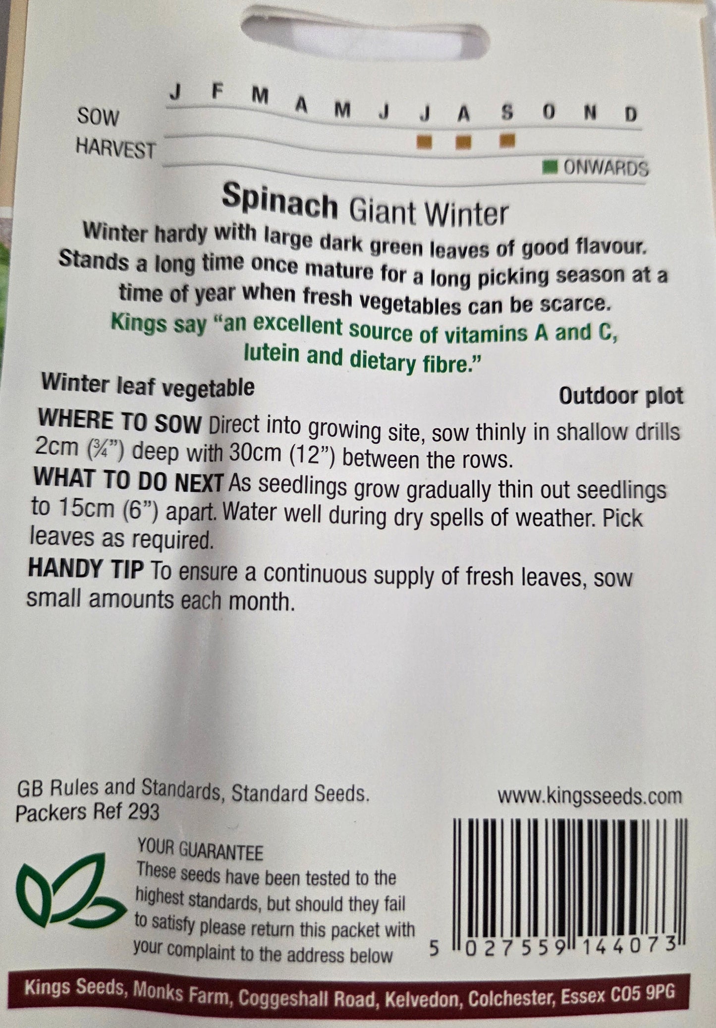 Kings Seeds Spinach Giant Winter