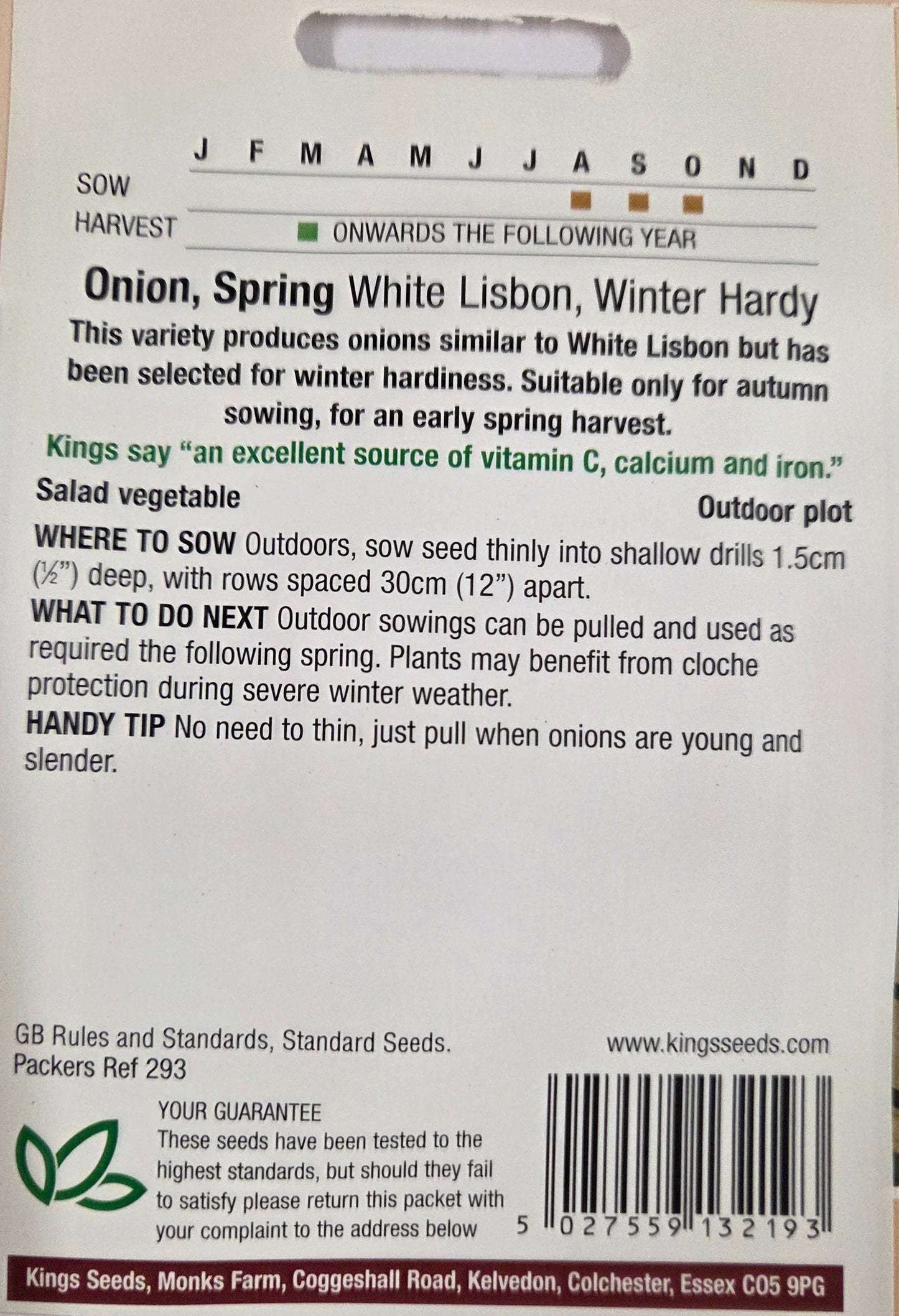 Kings Seeds Spring Onion White Lisbon Winter Hardy