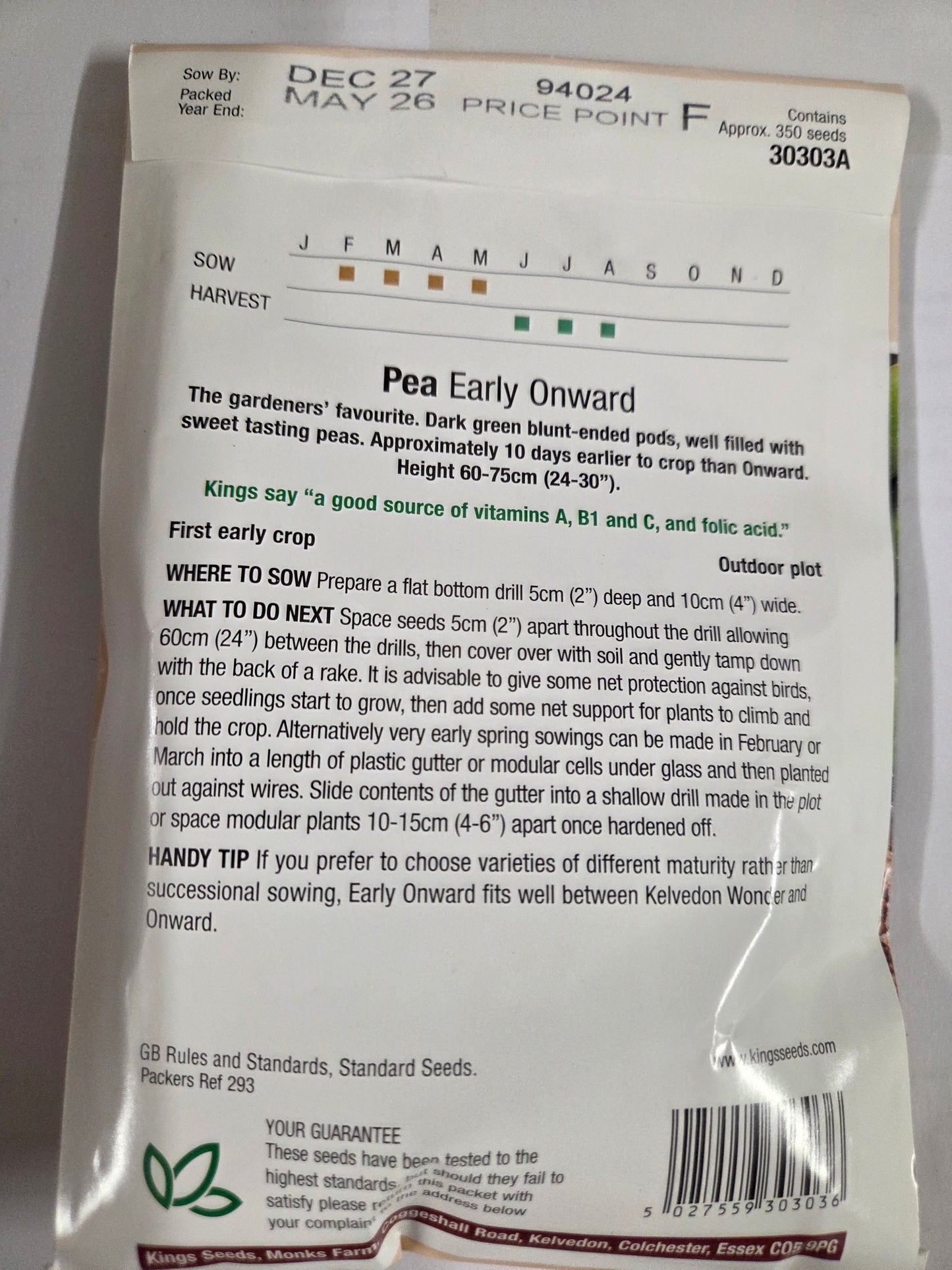 Kings Seeds Pea Early Onward