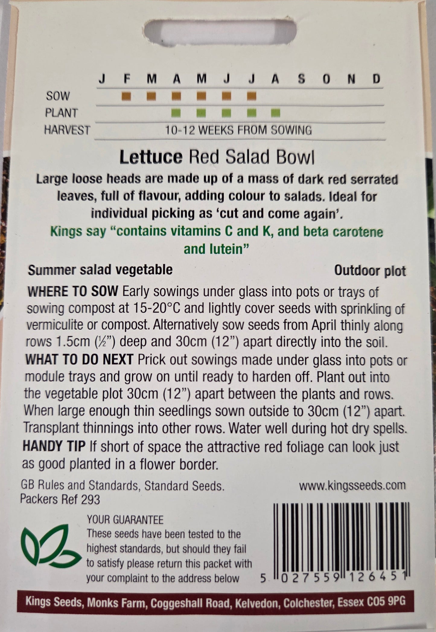 Kings Seeds Lettuce Red Salad Bowl