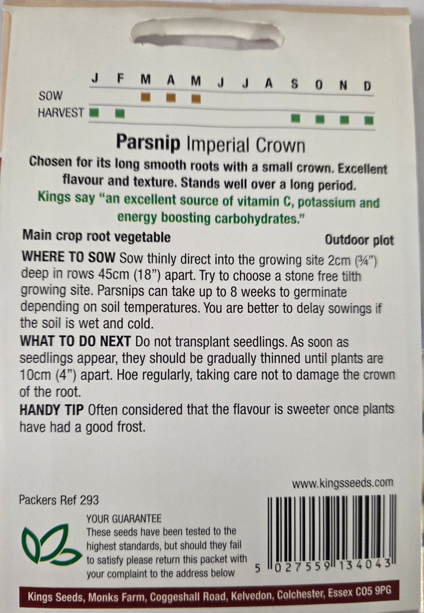 Kings Seeds Parsnip Imperial Crown