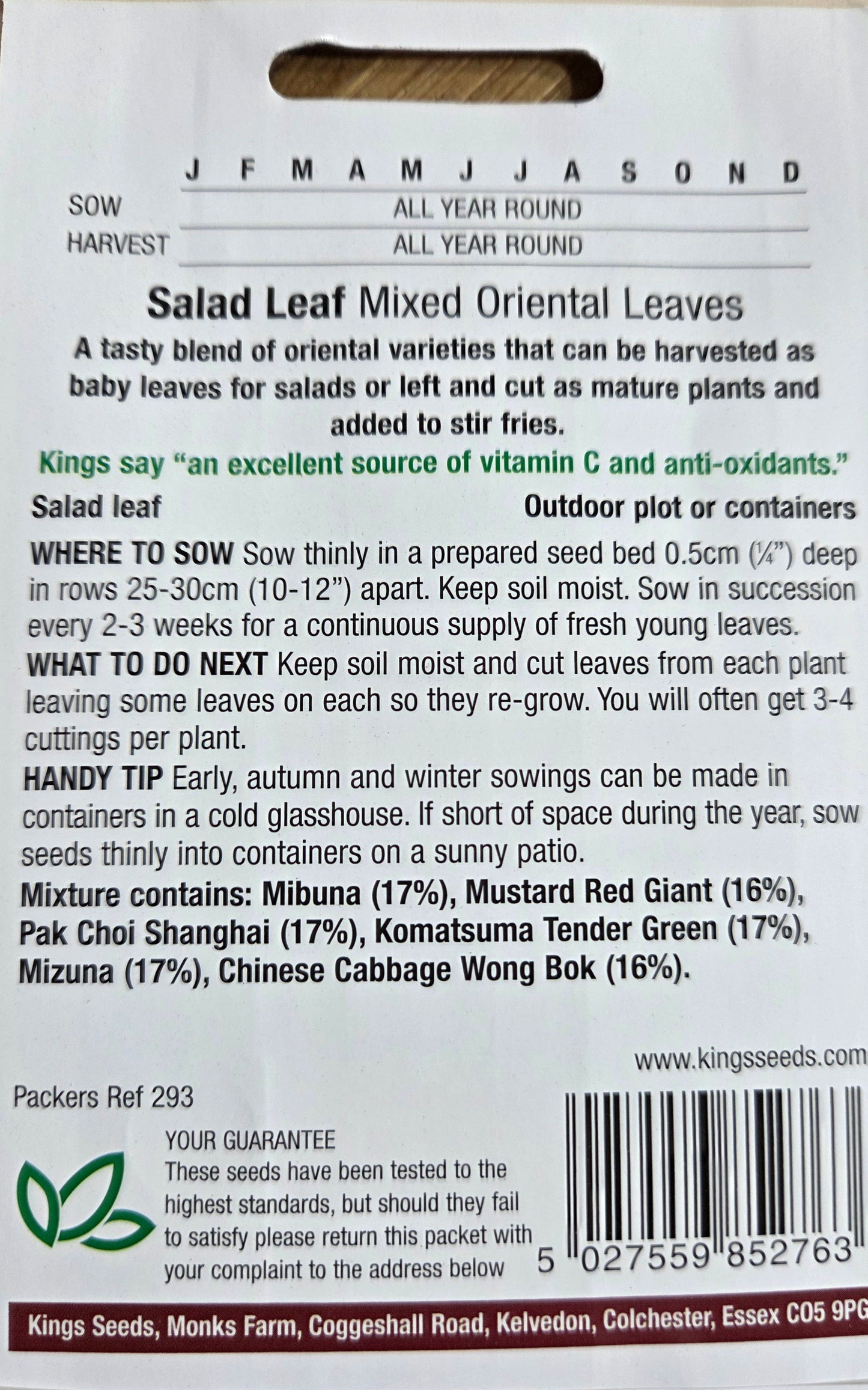 Kings Seeds Salad Leaf Mixed Oriental Leaves