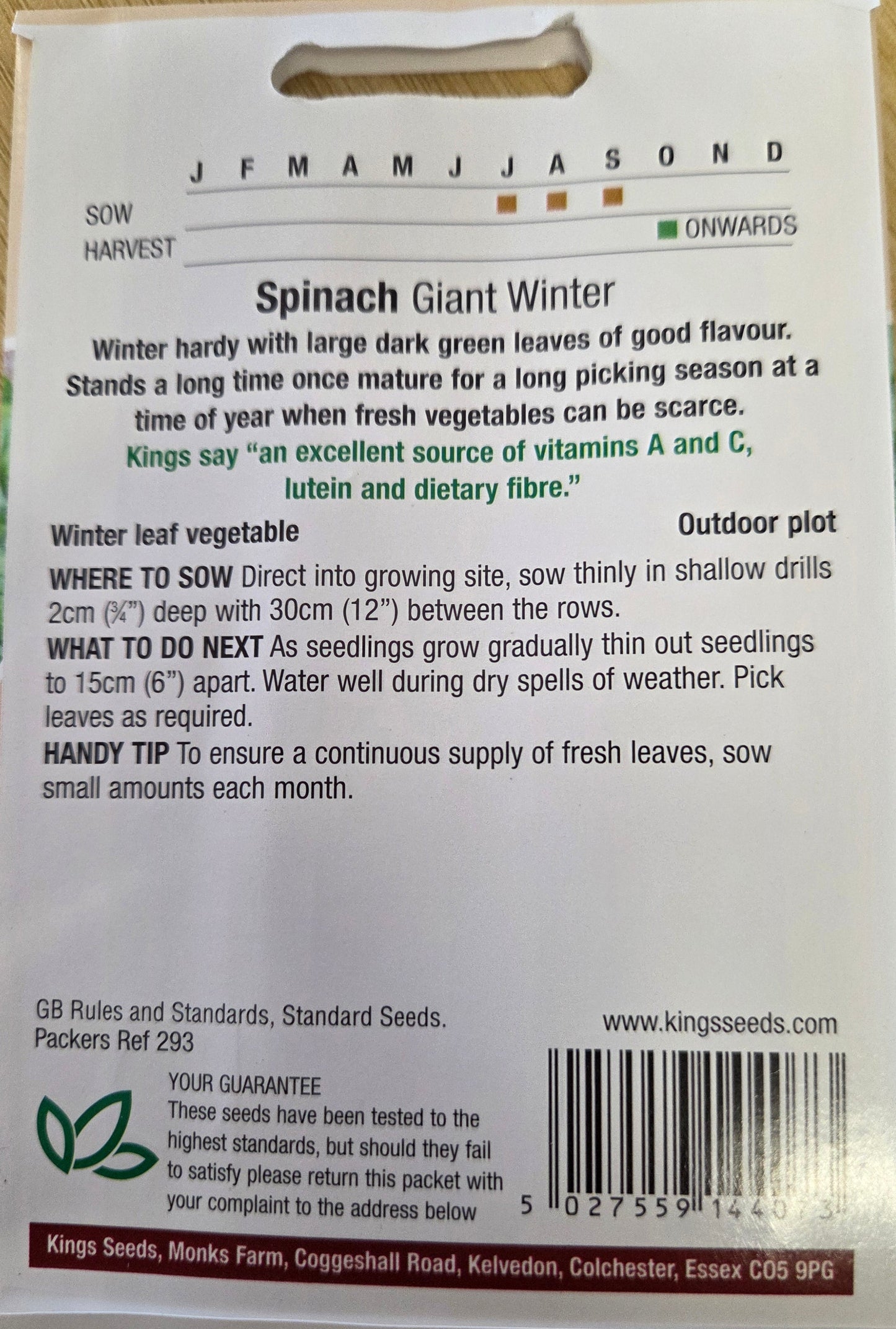 Kings Seeds Spinach Giant Winter