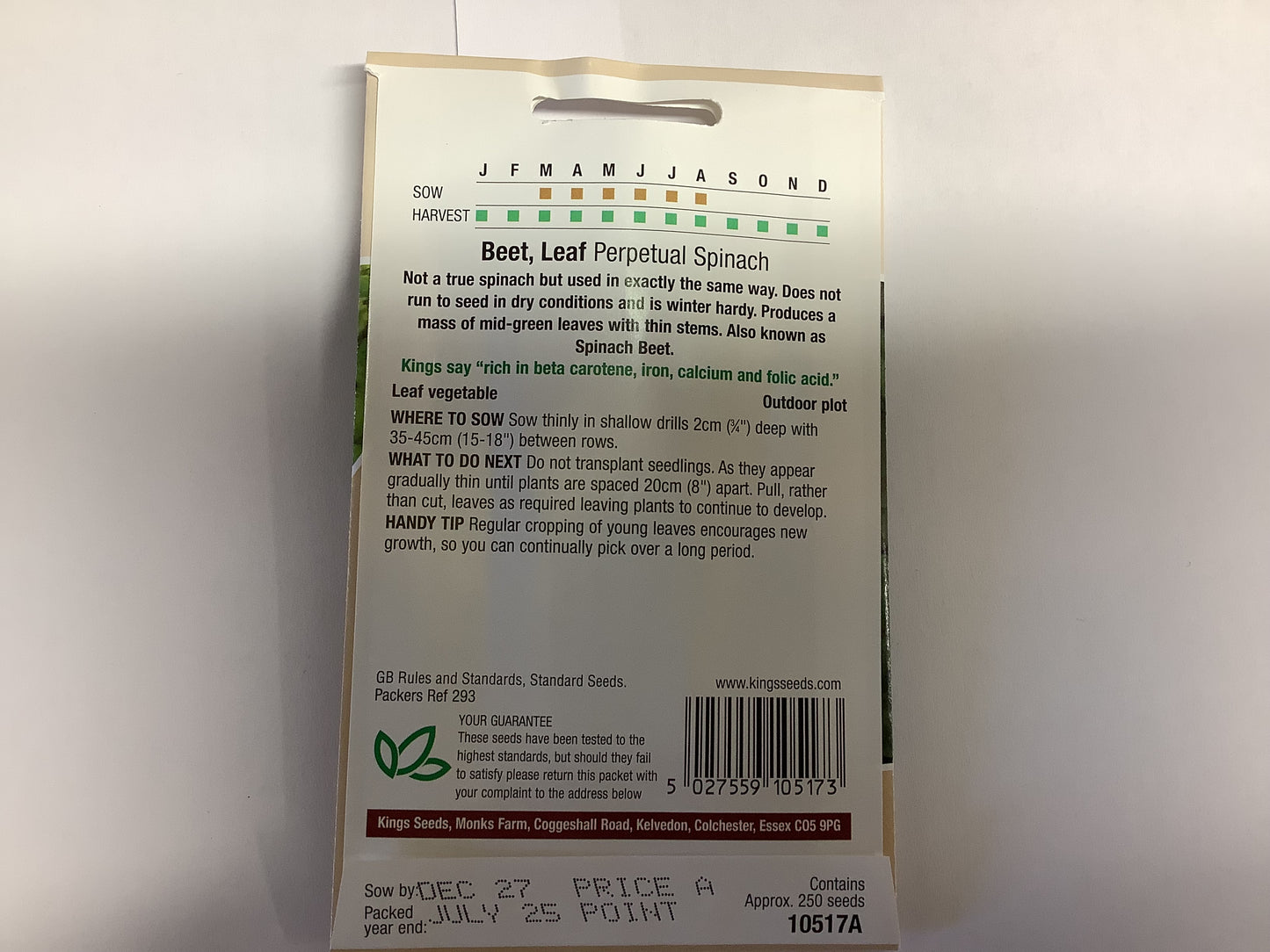 Kings Seeds Beet Leaf Perpetual Spinach