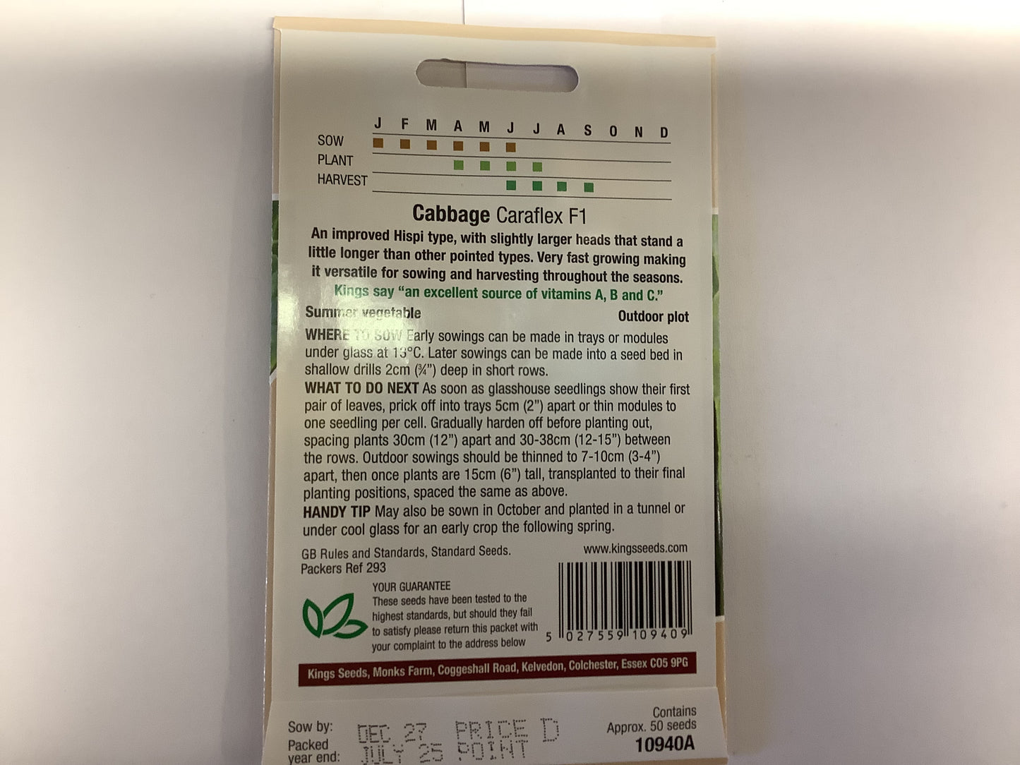Kings Seeds Cabbage Caraflex F1