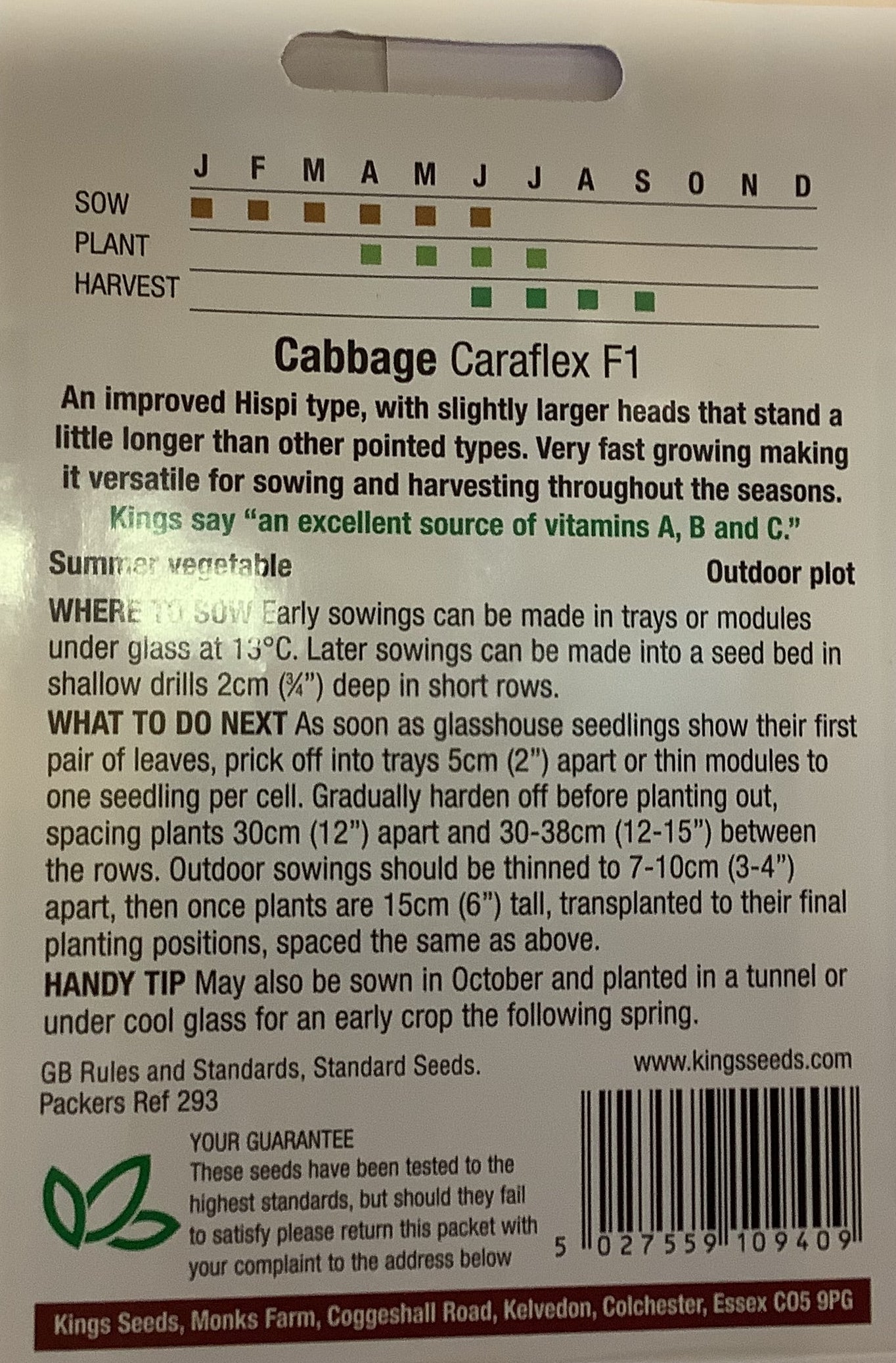 Kings Seeds Cabbage Caraflex F1