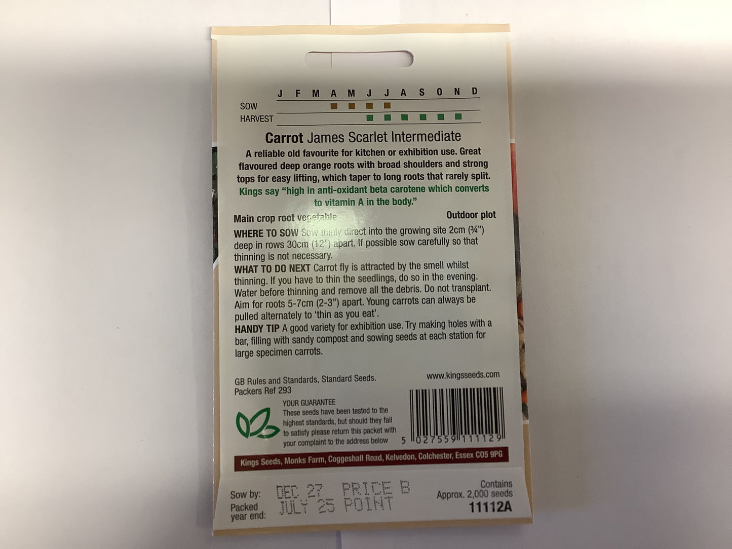 Kings Seeds Carrot James Scarlet Intermediate