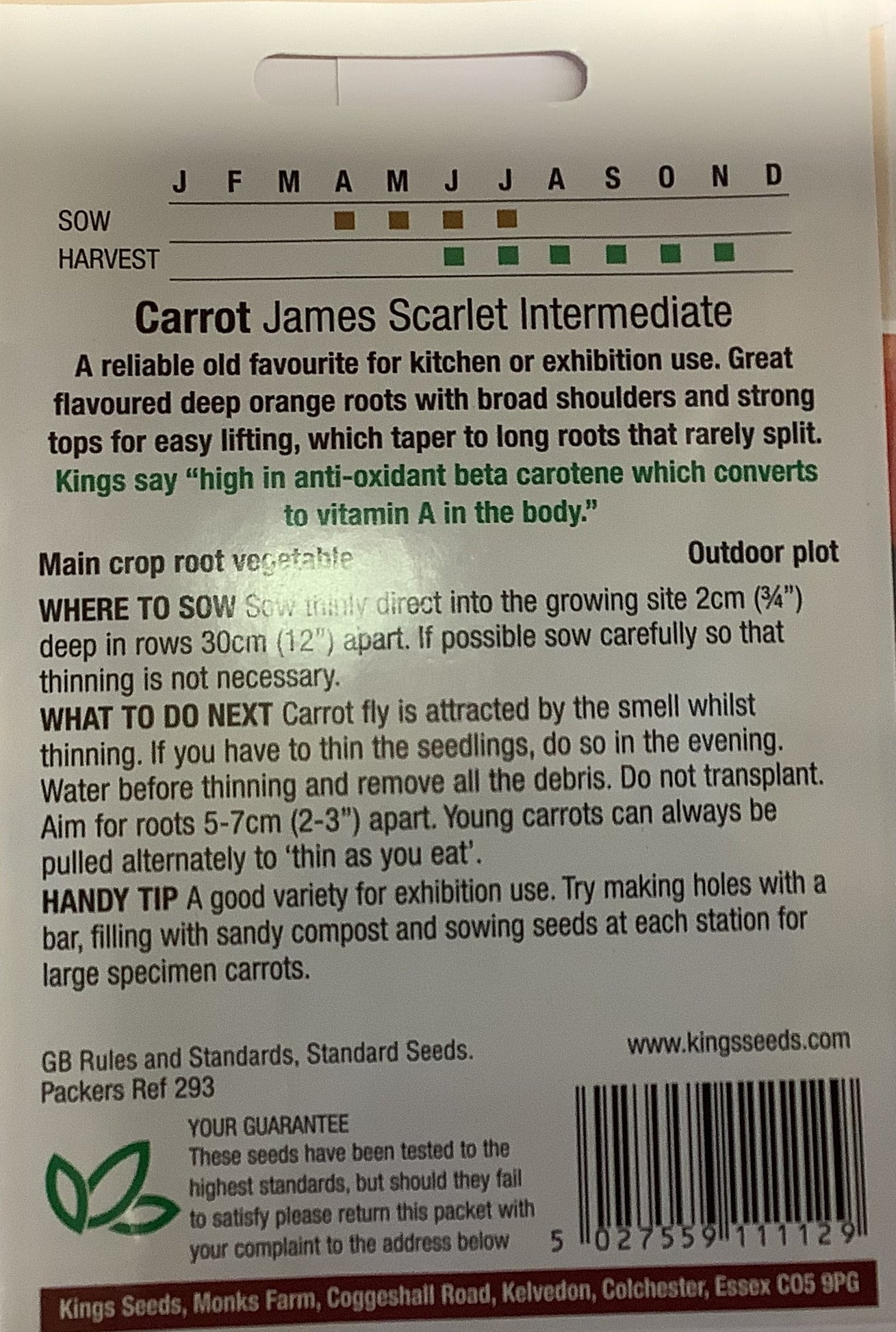 Kings Seeds Carrot James Scarlet Intermediate