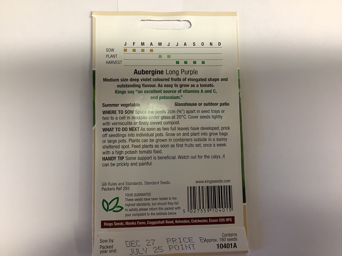 Kings Seeds Aubergine Long Purple