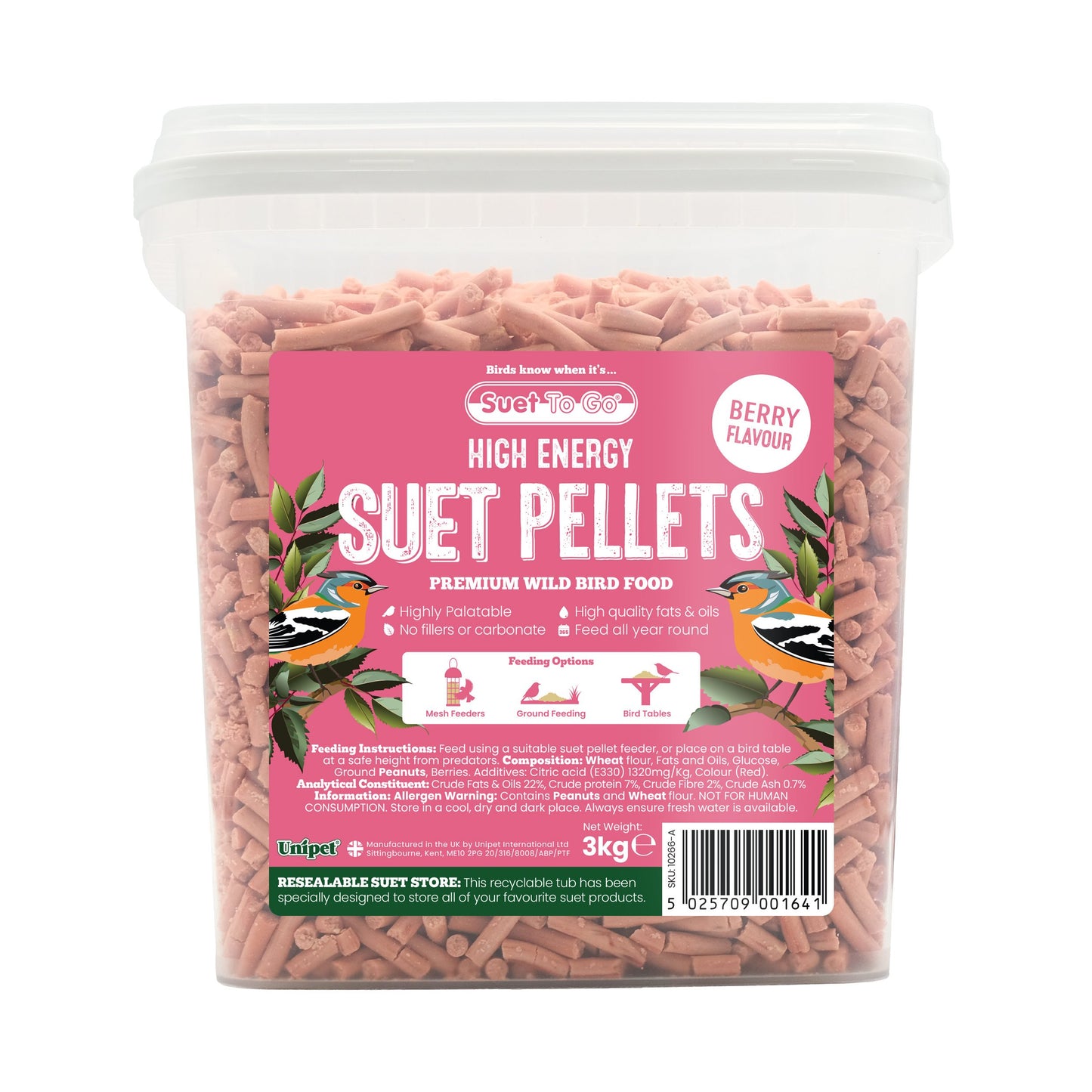 Suet To Go Berry Suet Pellets Tub 3kg