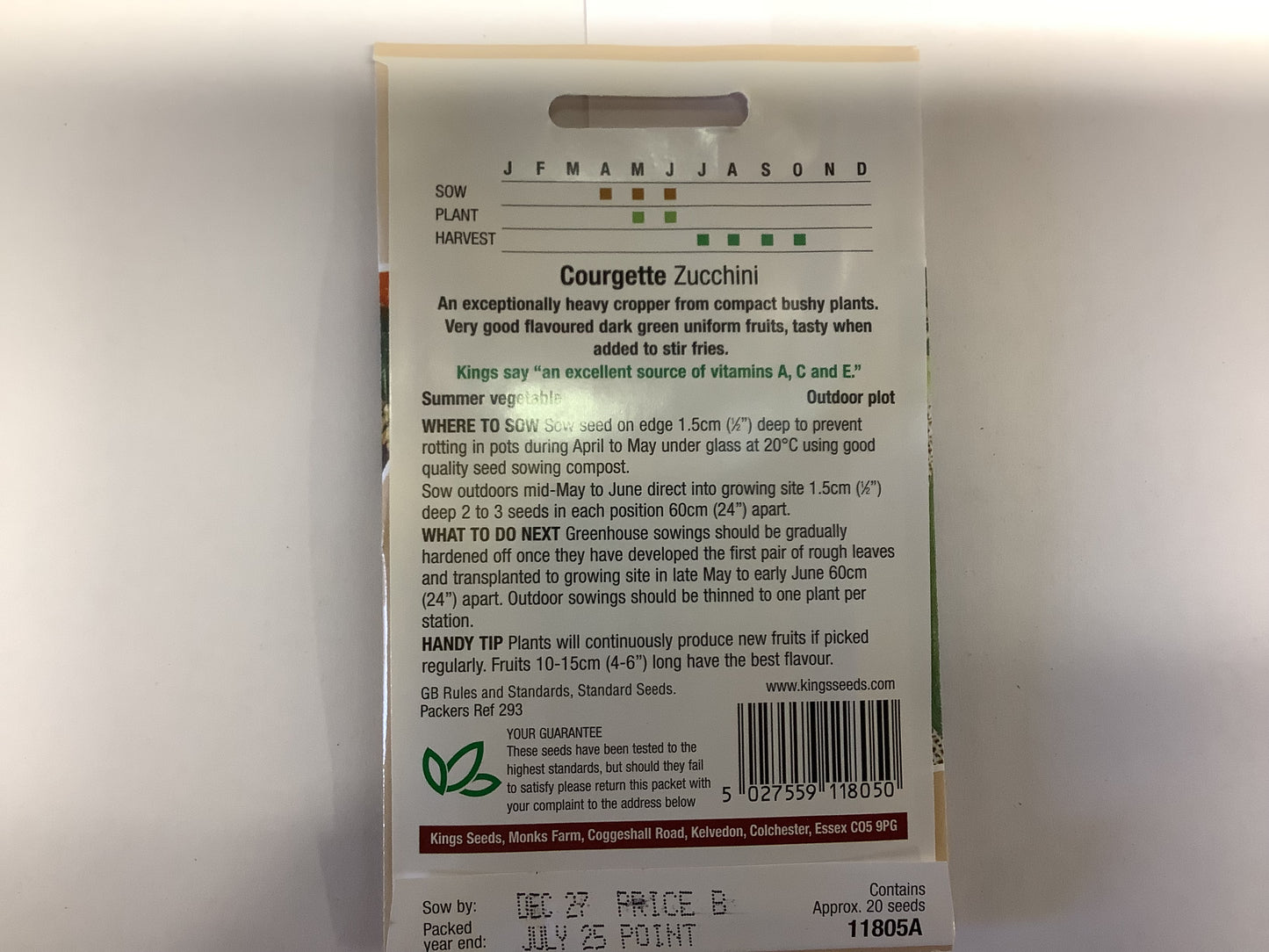 Kings Seeds Courgette Zucchini