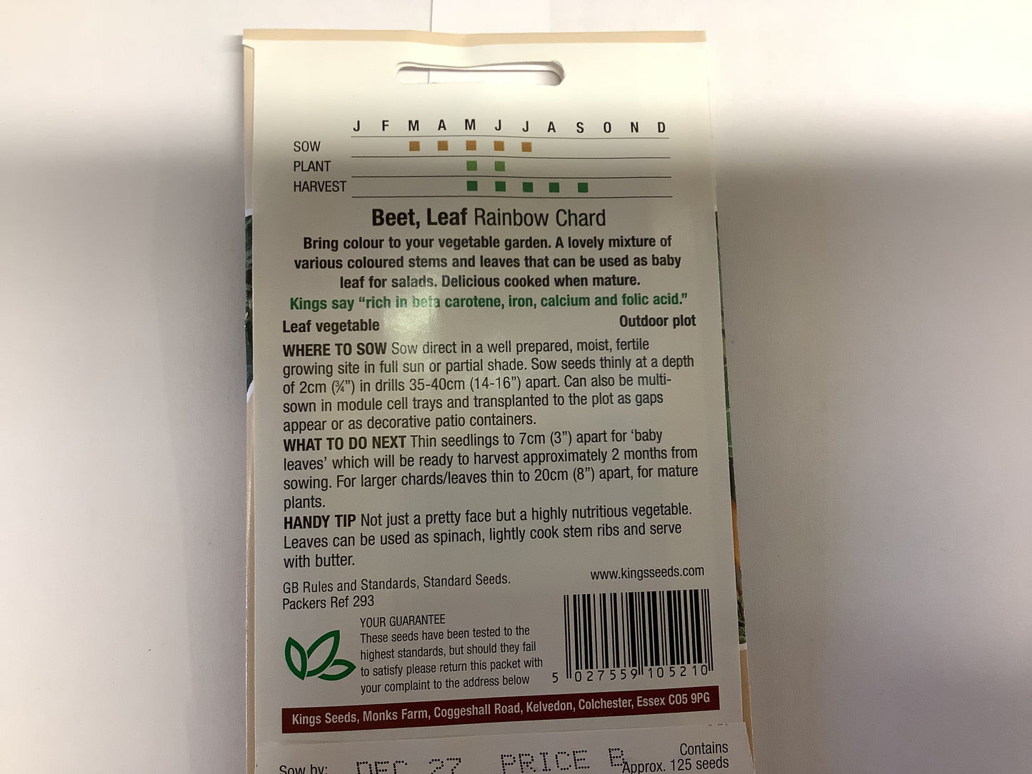 Kings Seeds Beet Leaf Rainbow Chard