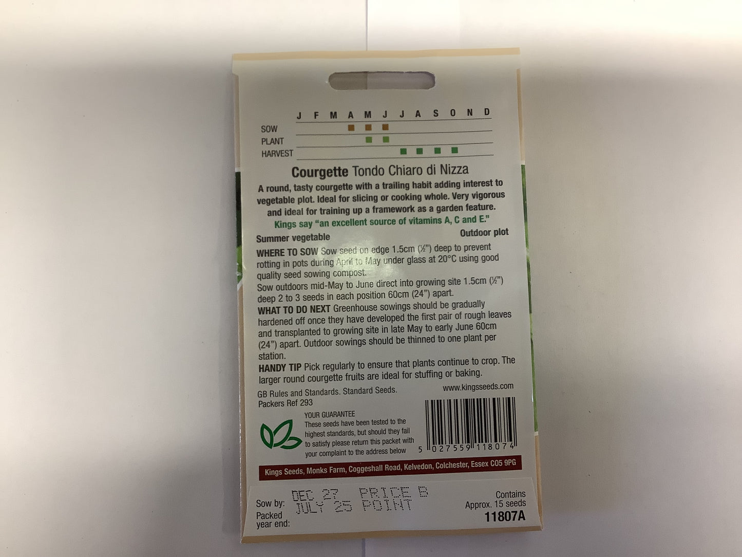 Kings Seeds Courgette Tondo Chiaro Di Nizza