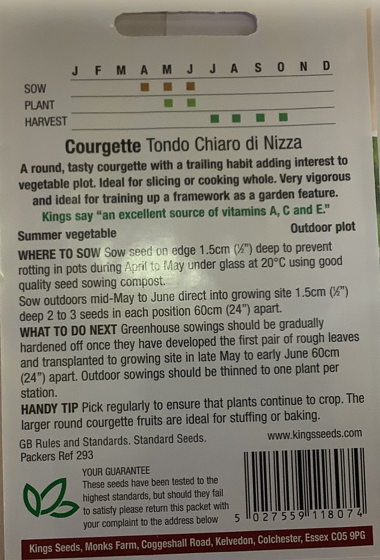 Kings Seeds Courgette Tondo Chiaro Di Nizza