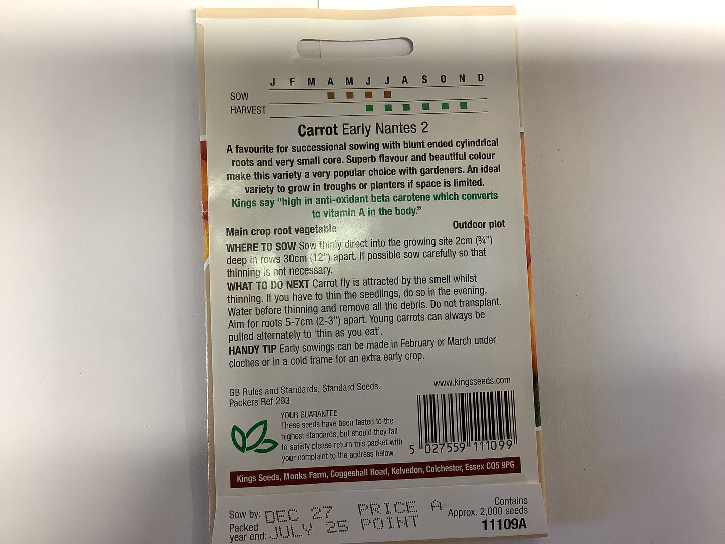 Kings Seeds Carrot Early Nantes 2