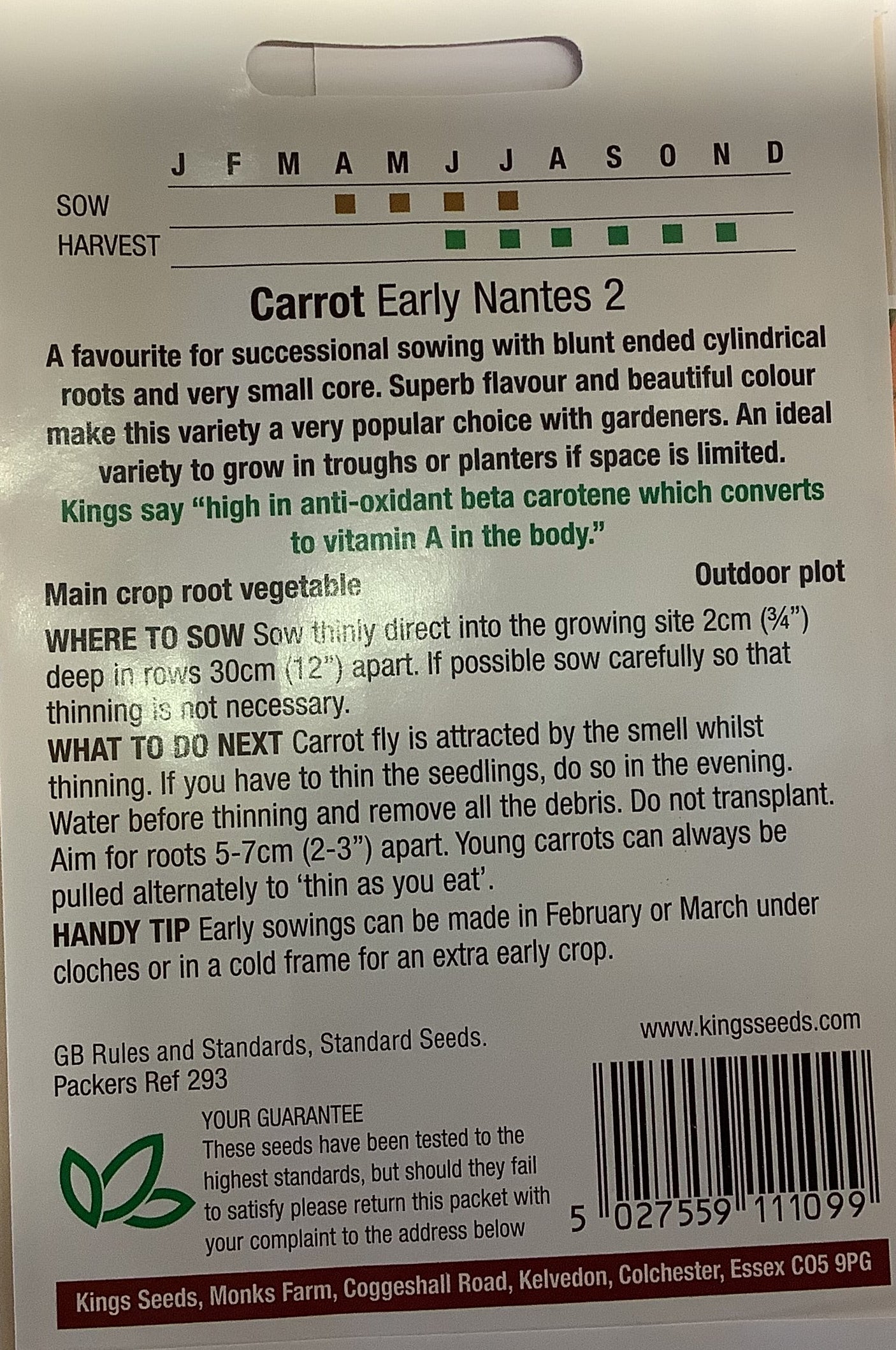 Kings Seeds Carrot Early Nantes 2