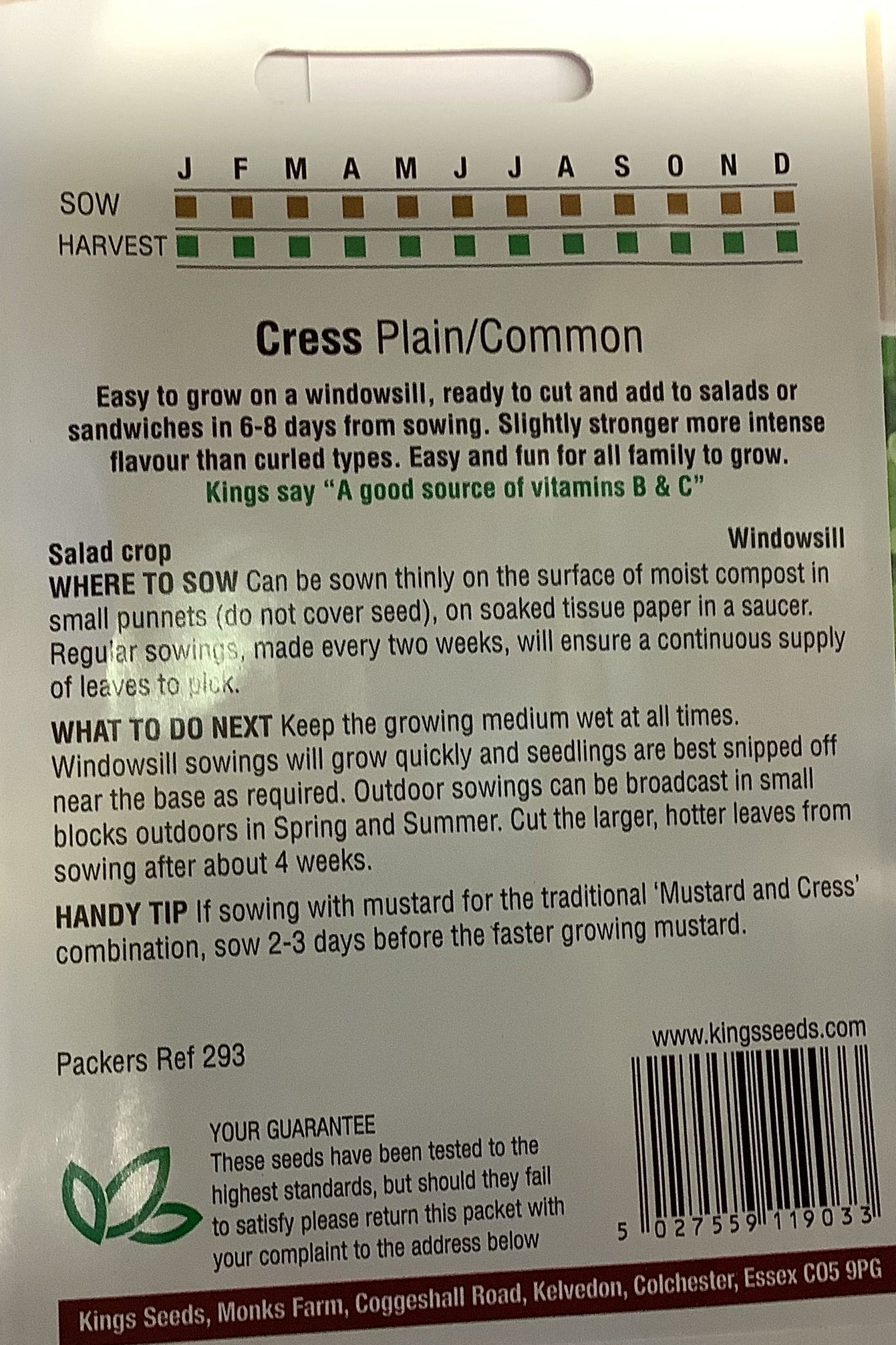 Kings Seeds Cress Plain/Common
