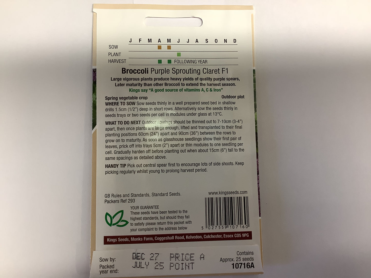 Kings Seeds Broccoli Purple Sprouting Claret F1
