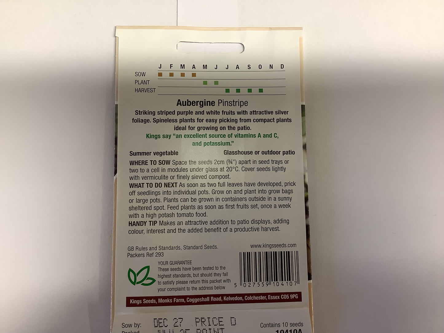 Kings Seeds Aubergine Pinstripe