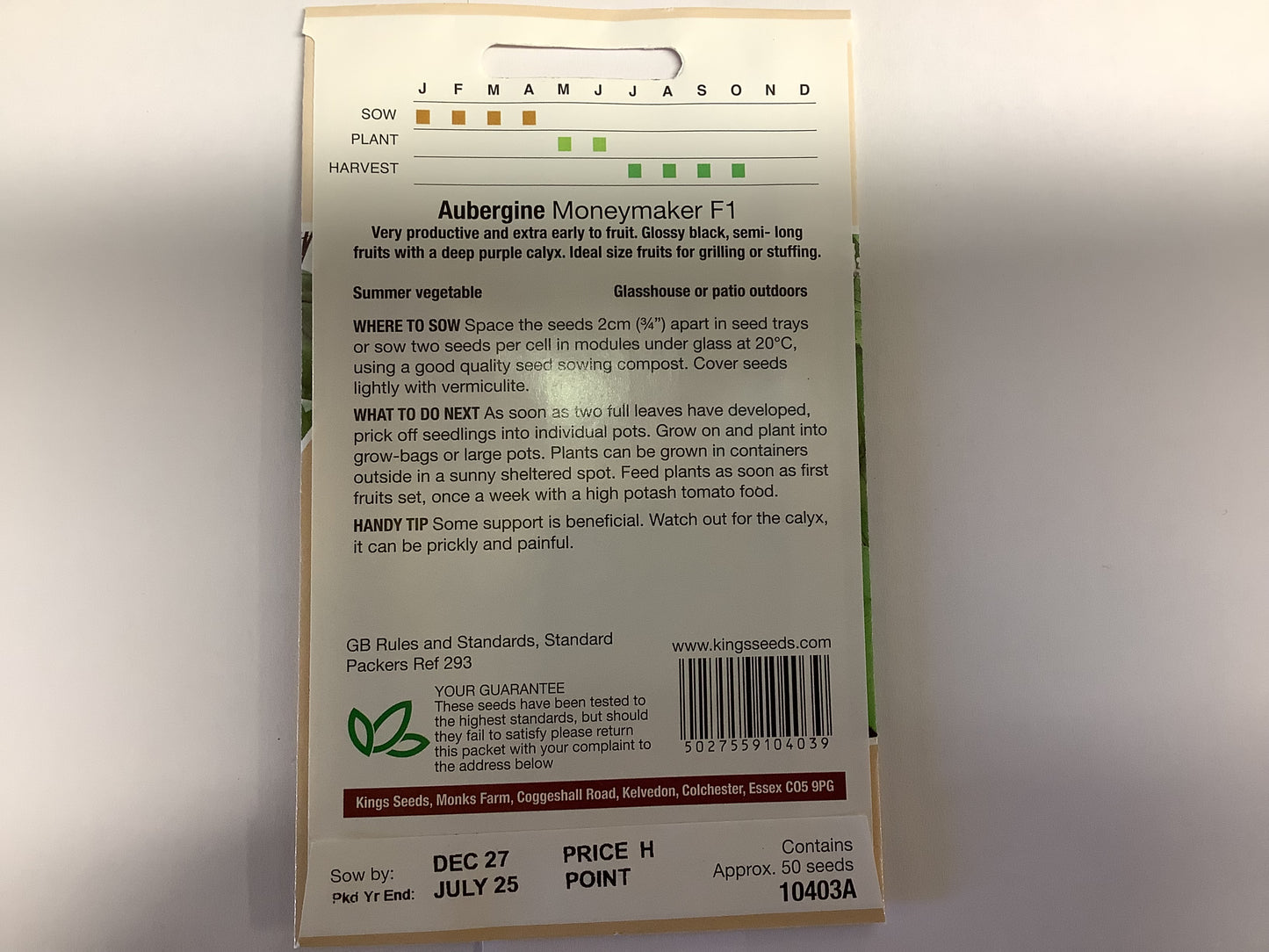 Kings Seeds Aubergine Moneymaker F1