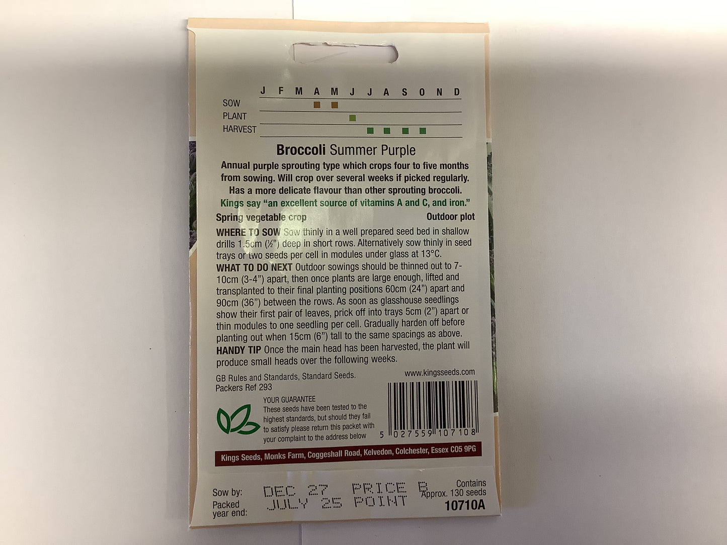 Kings Seeds Broccoli Summer Purple