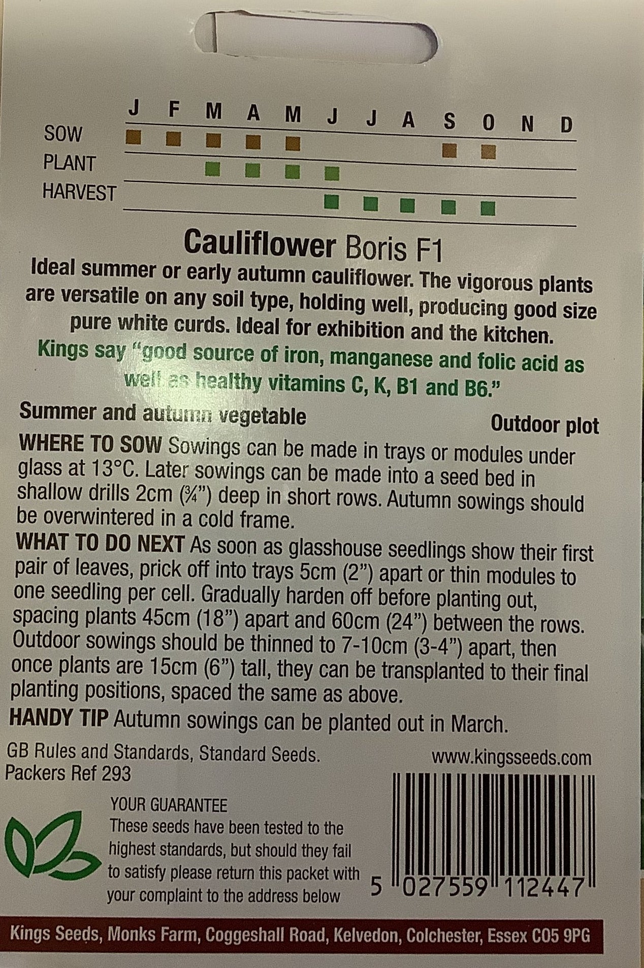 Kings Seeds Cauliflower Boris F1