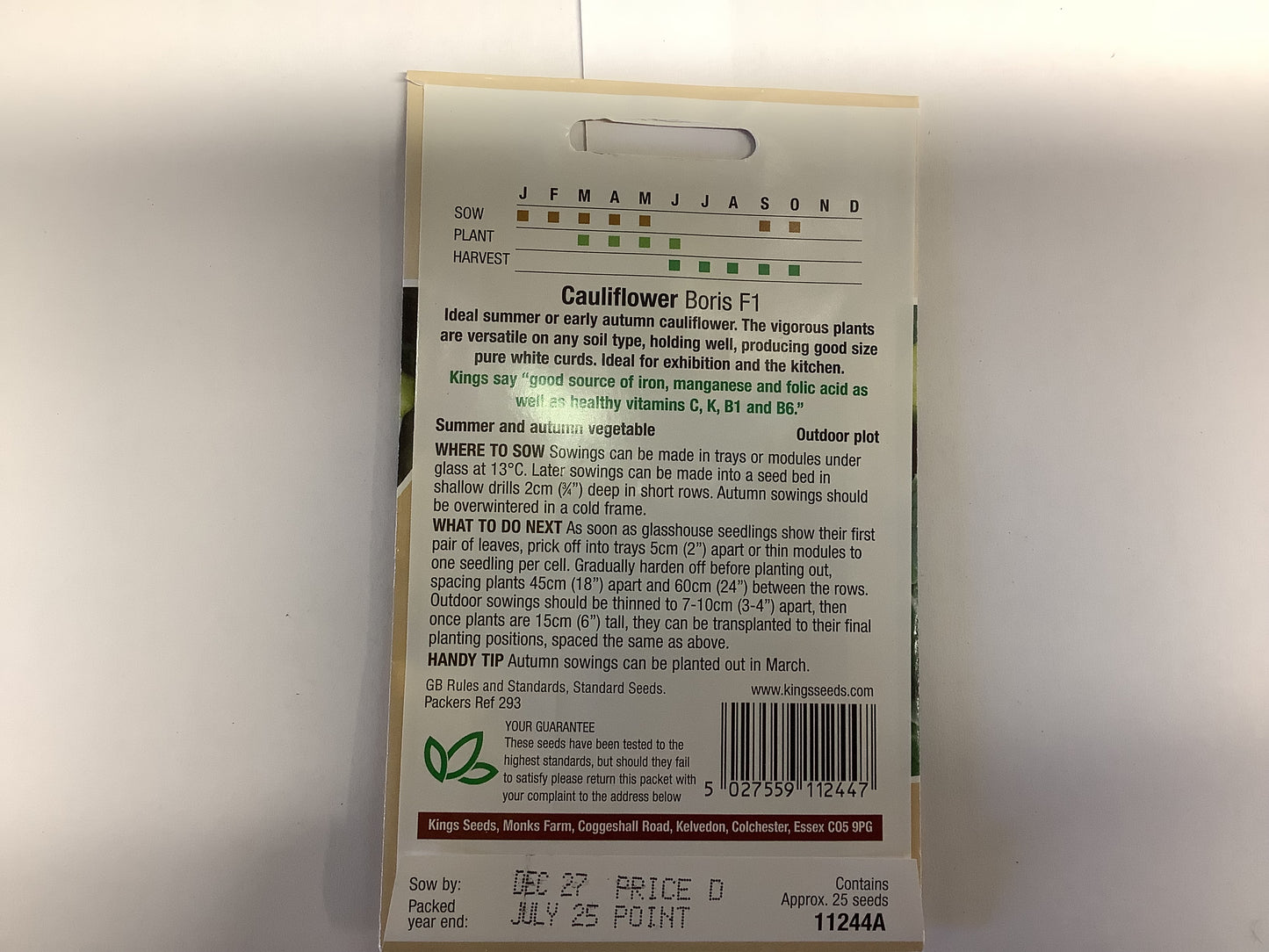 Kings Seeds Cauliflower Boris F1