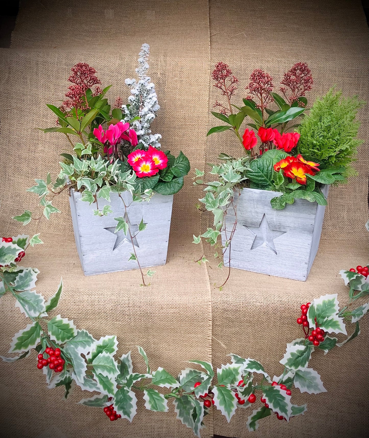Christmas Planter, Wooden With Star