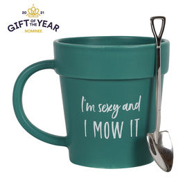 Boxed Ceramic Mug "I'm Sexy And I Mow It" With Shovel Spoon