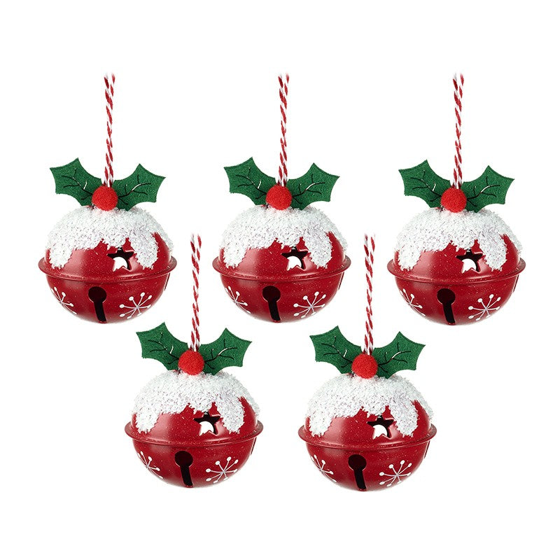 Christams Pudding Bell Hanging Decorations x5