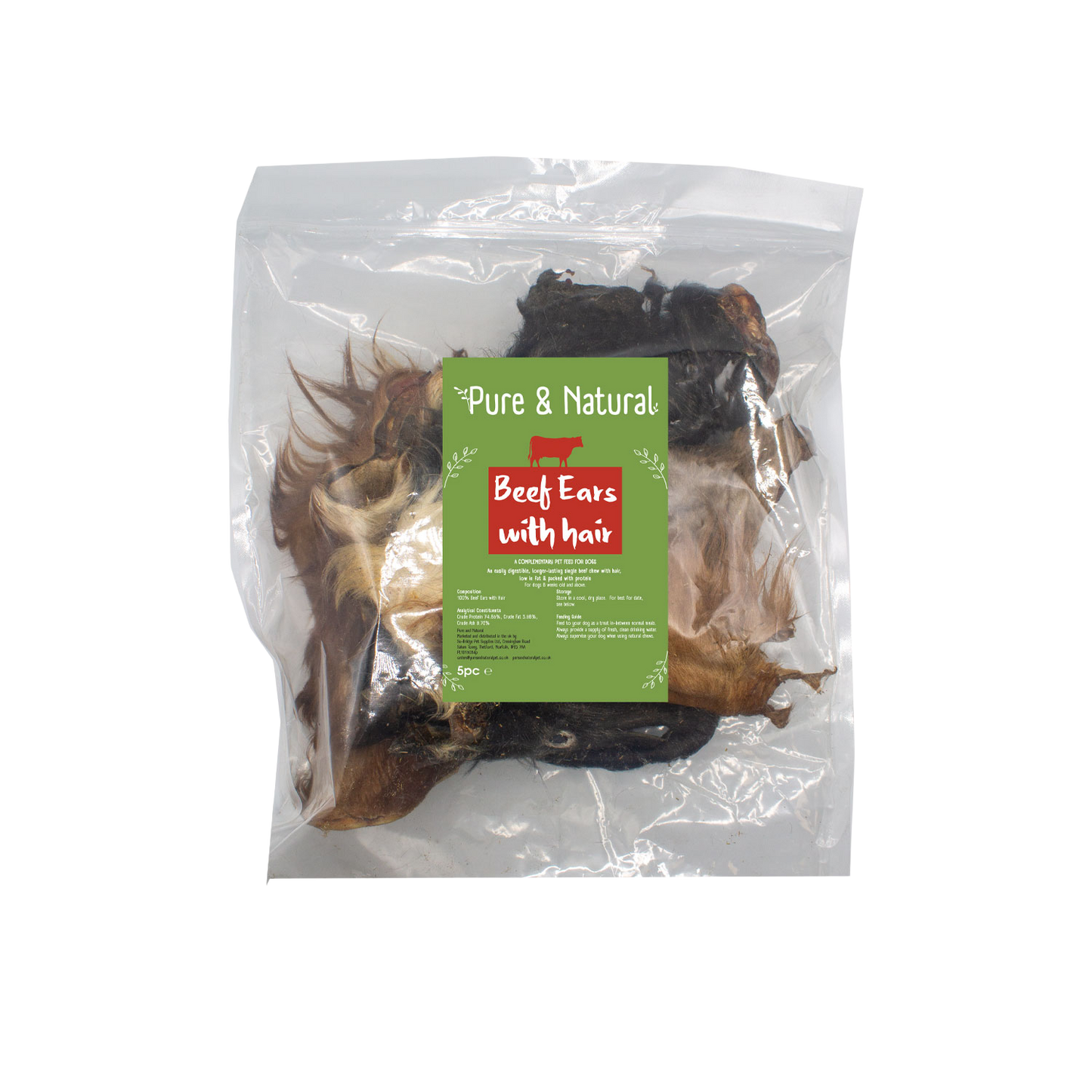 Pure & Natural Beef Ears With Hair 5pcs
