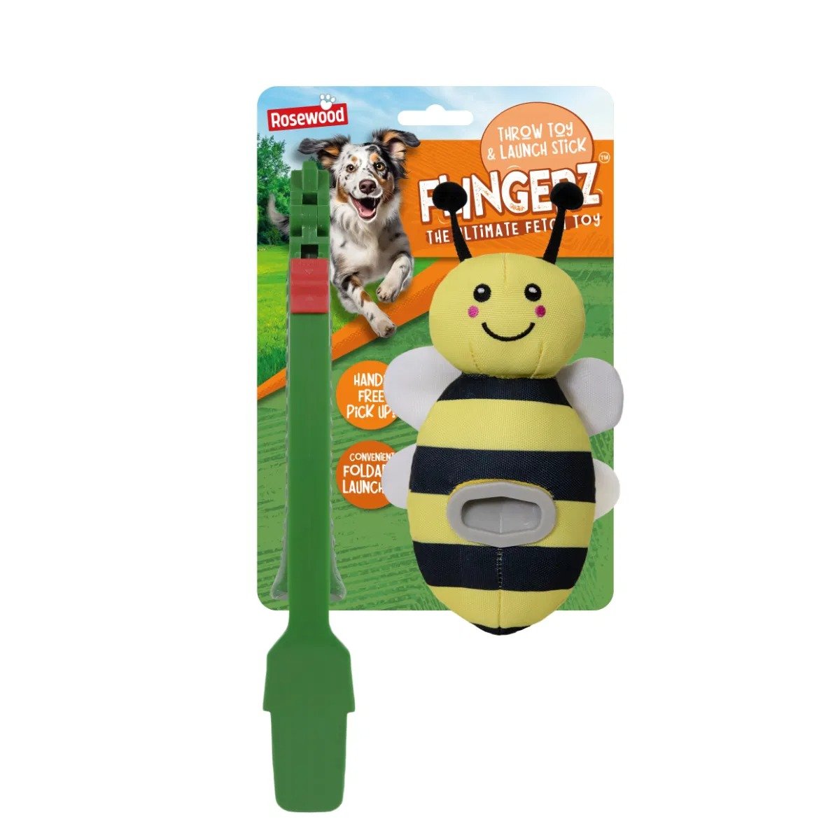 Rosewood Flingerz Bee Throw Dog Toy