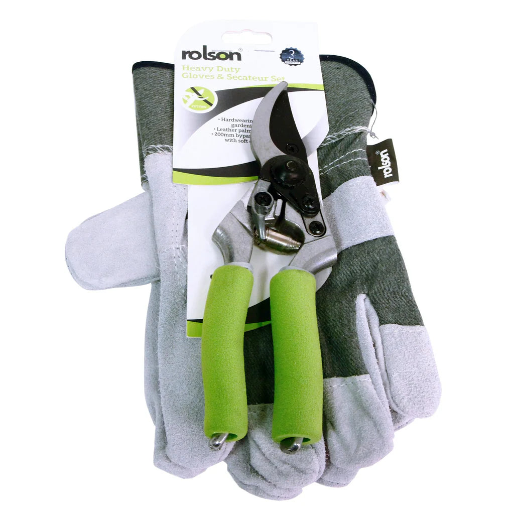 Rolson Heavy Duty Gloves & Secateur Set