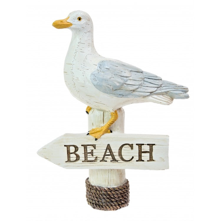 Resin Seagull On Beach Sign 18cm