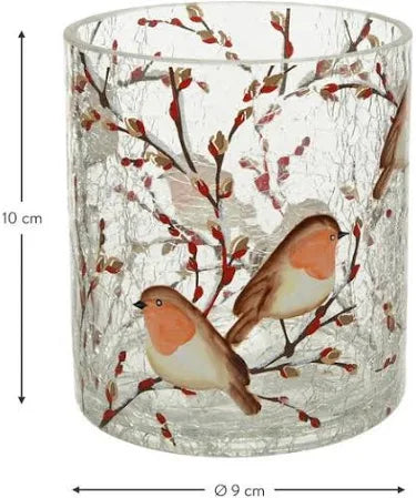 Crackled Glass Robin T-light Holder