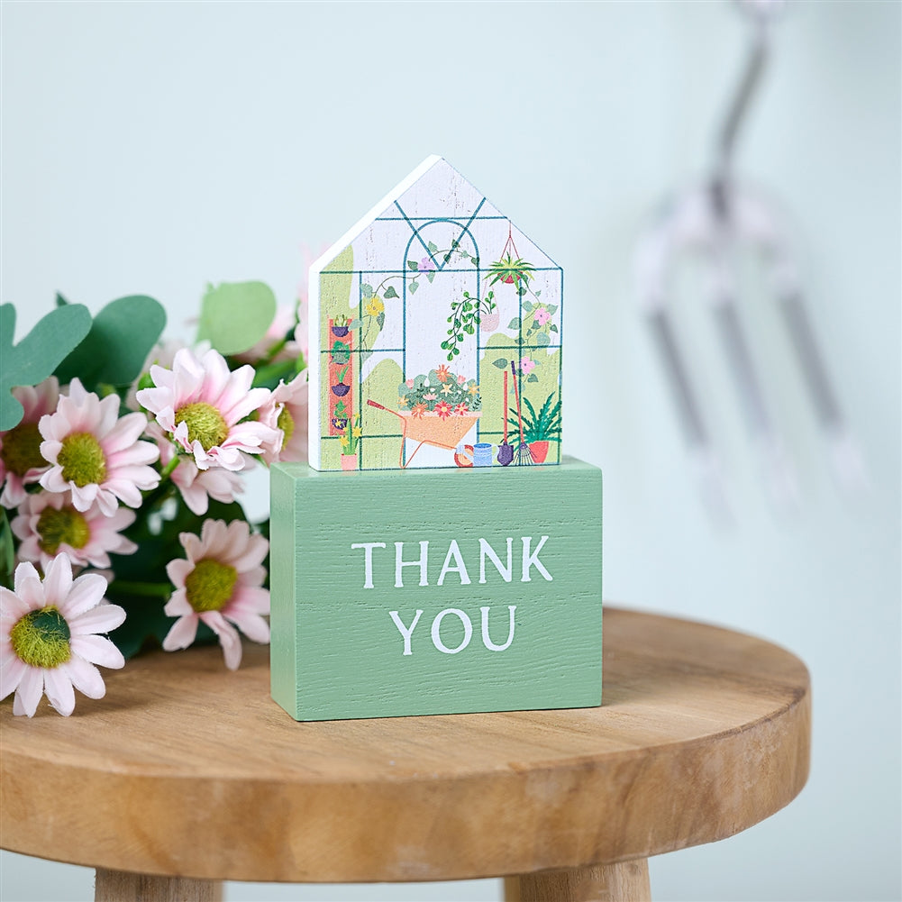 Floral Greenhouse Thank you Standing Plaque 11cm
