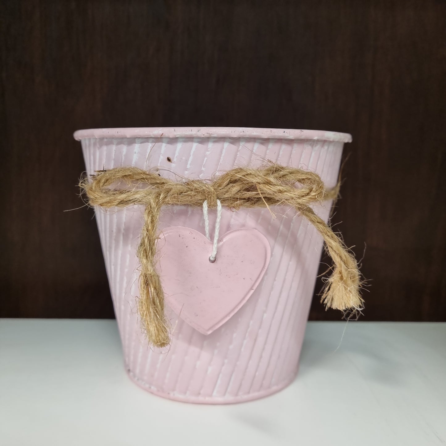 Metal Zinc Pink Pot With Hanging Heart