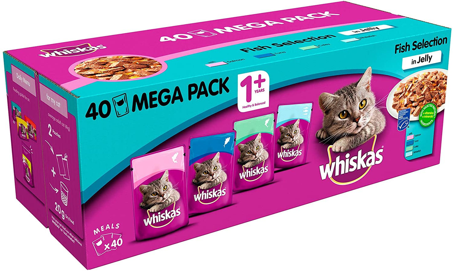 Whiskas 1+ Fish Selection in Jelly 40 x 85g Pouches