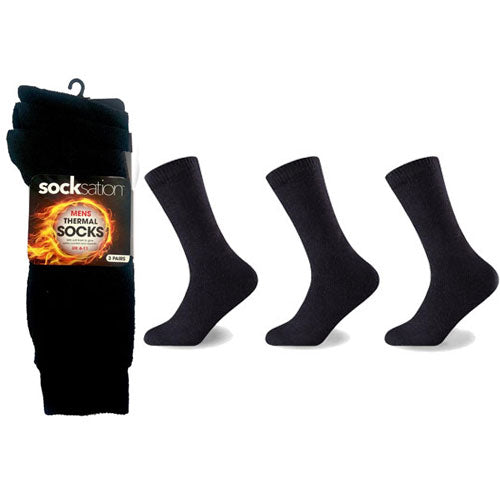 Mens Thermal Socks Black x3 Size 6-11UK