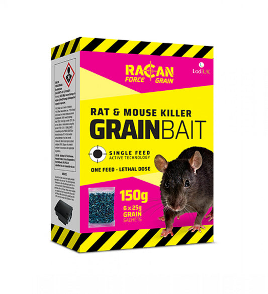Racan, Single Feed Rat & Mouse Killer Grainbait 6x25g Grain Sachet