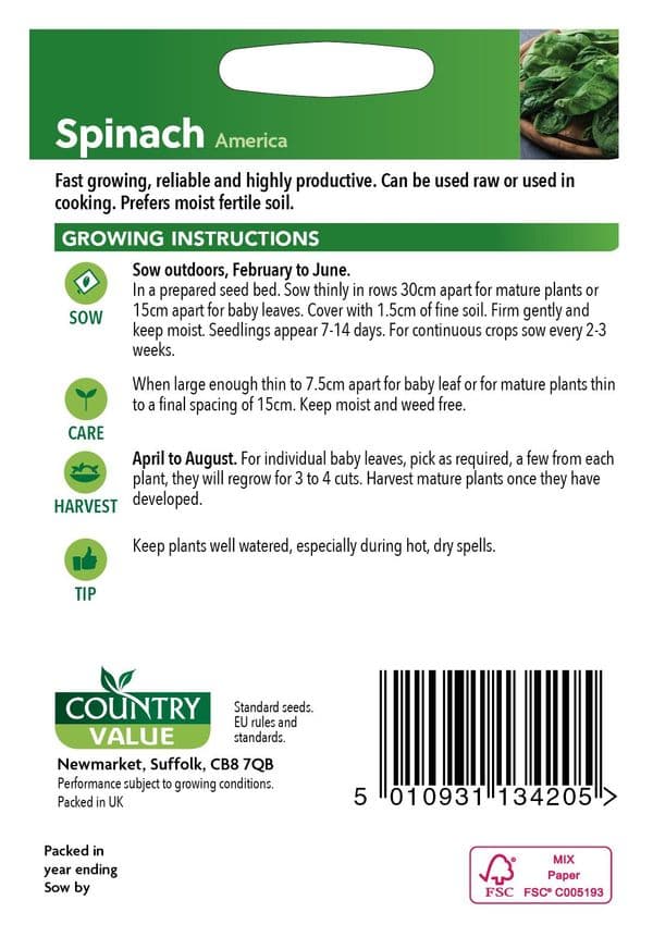 America Spinach Seeds, Country Value