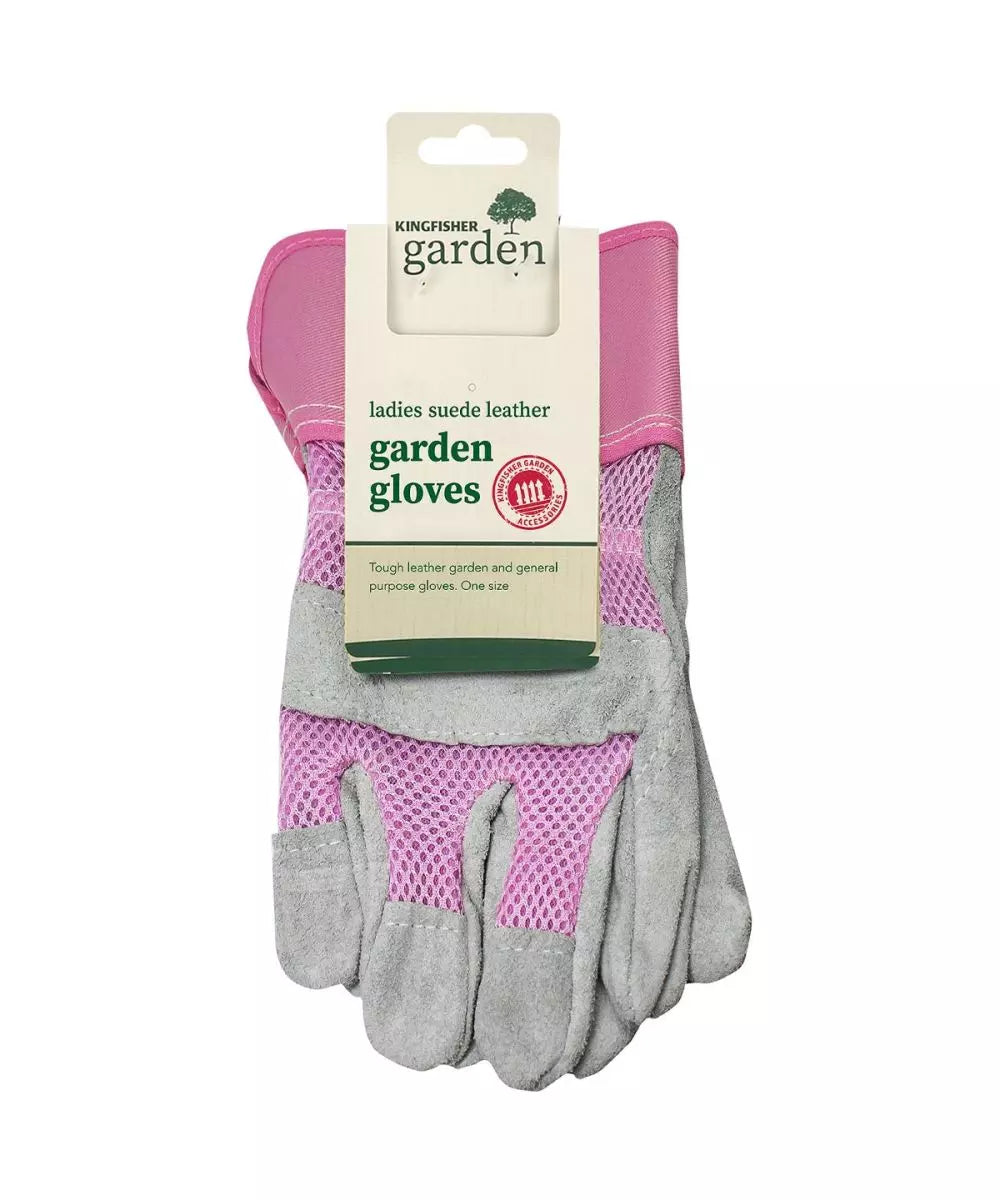 Kingfisher Garden Ladies Suede Leather Rigger Garden Gloves, Pink