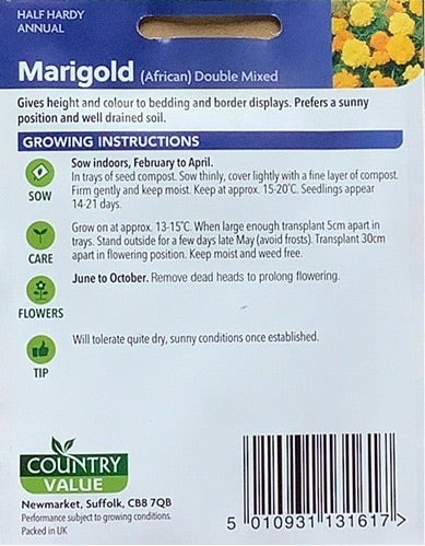 Marigold Seeds, African double mixed. Country Value