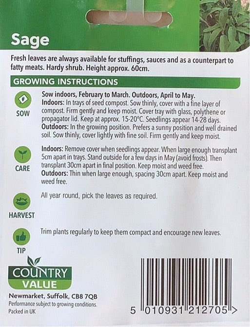 Sage Seeds, Country Value